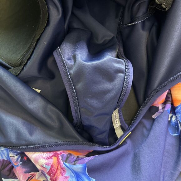 Lands End Swimsuit 12 Large One Piece Floral Built In Bra Lined Navy Blue Purple - Picture 10 of 15